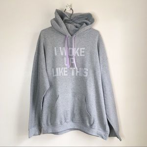 ‘I Woke Up Like This' Oversize Hoodie Gray Size Extra Large
